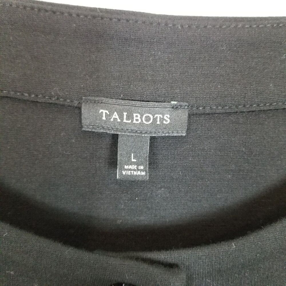 Talbots Women Knit Top Sz L Black Shiny Button Neck 3/4 Sleeve Blouse Event - Picture 3 of 4